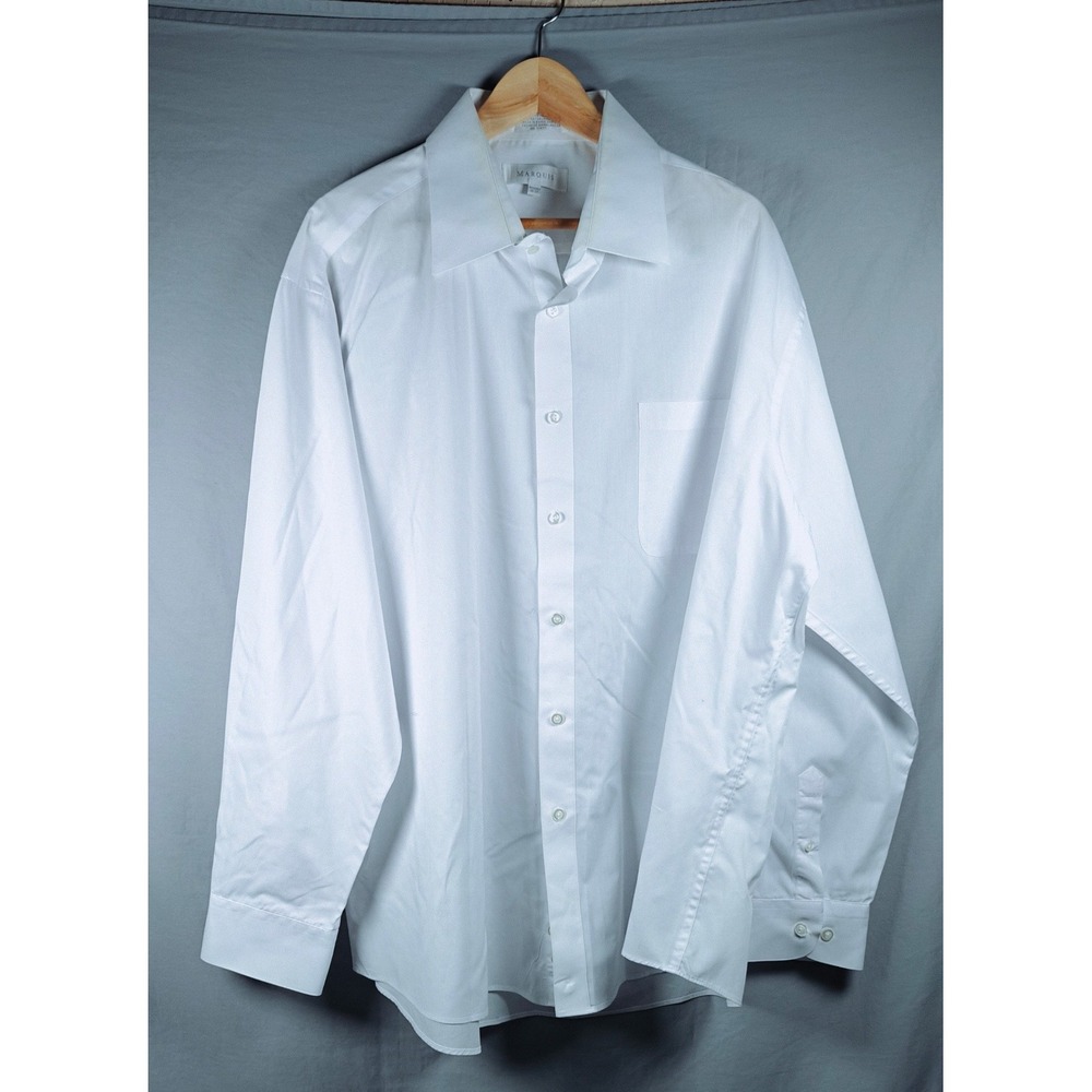 Marquis‎ Mens White Long Sleeve Button Down Dress Shirt Chest Pocket 2XL